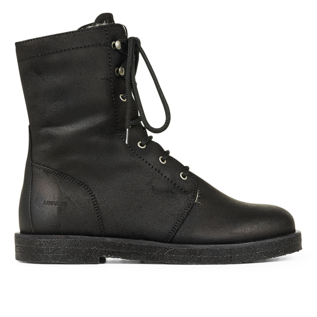 Lace-up boot with wool lining and zipper