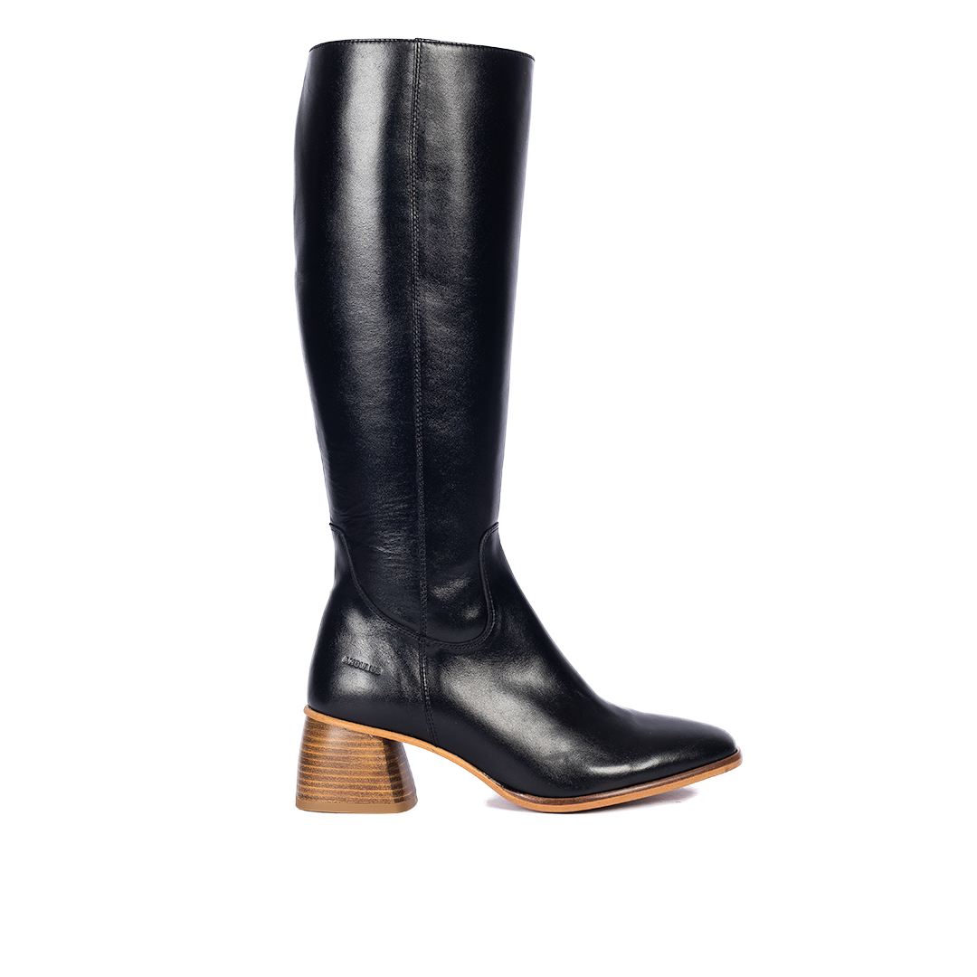 Long Shafted boot with sculptural block heel