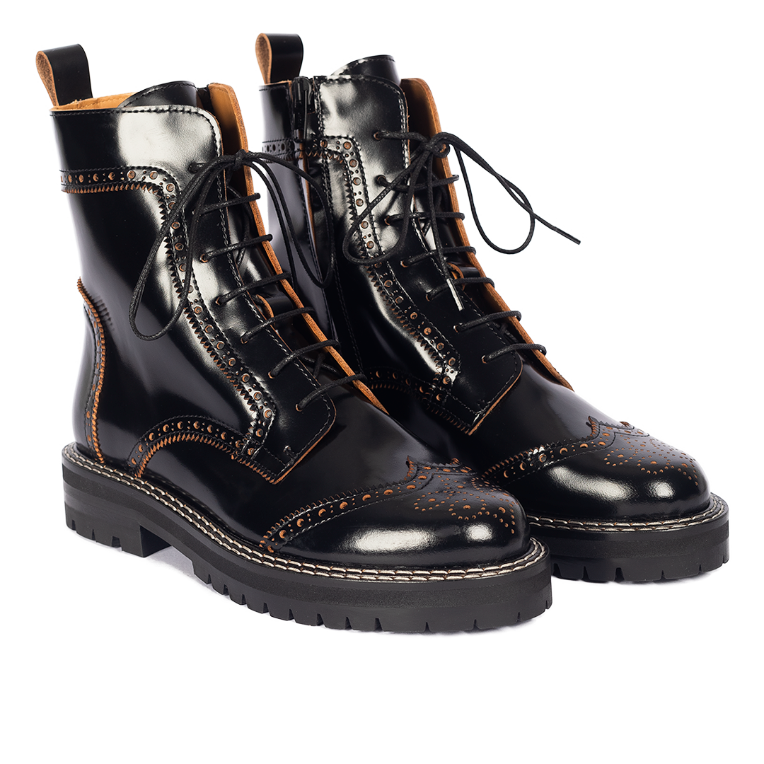 Chunky lace-up boot with brogue perforations