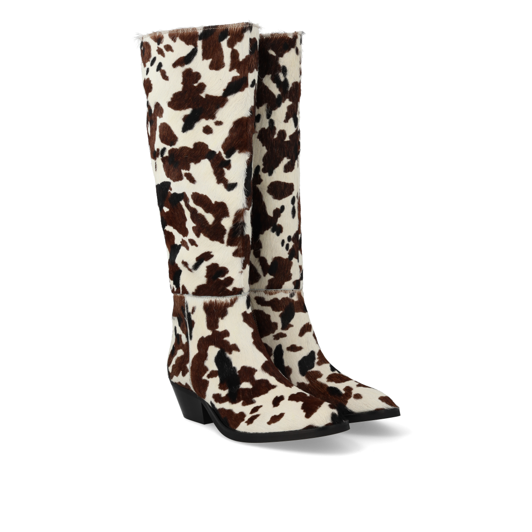 Long Shafted boot in patterned pony-hair