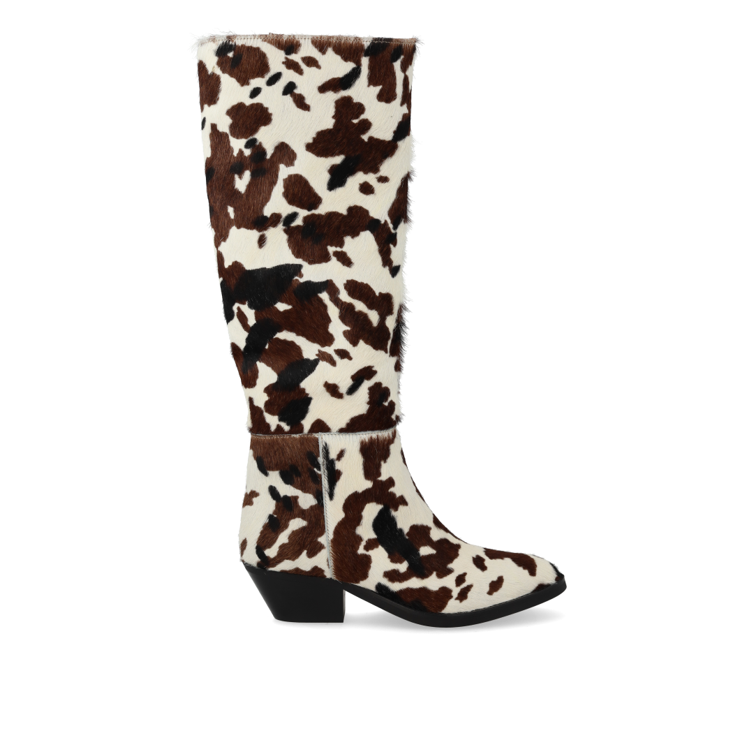 Long Shafted boot in patterned pony-hair