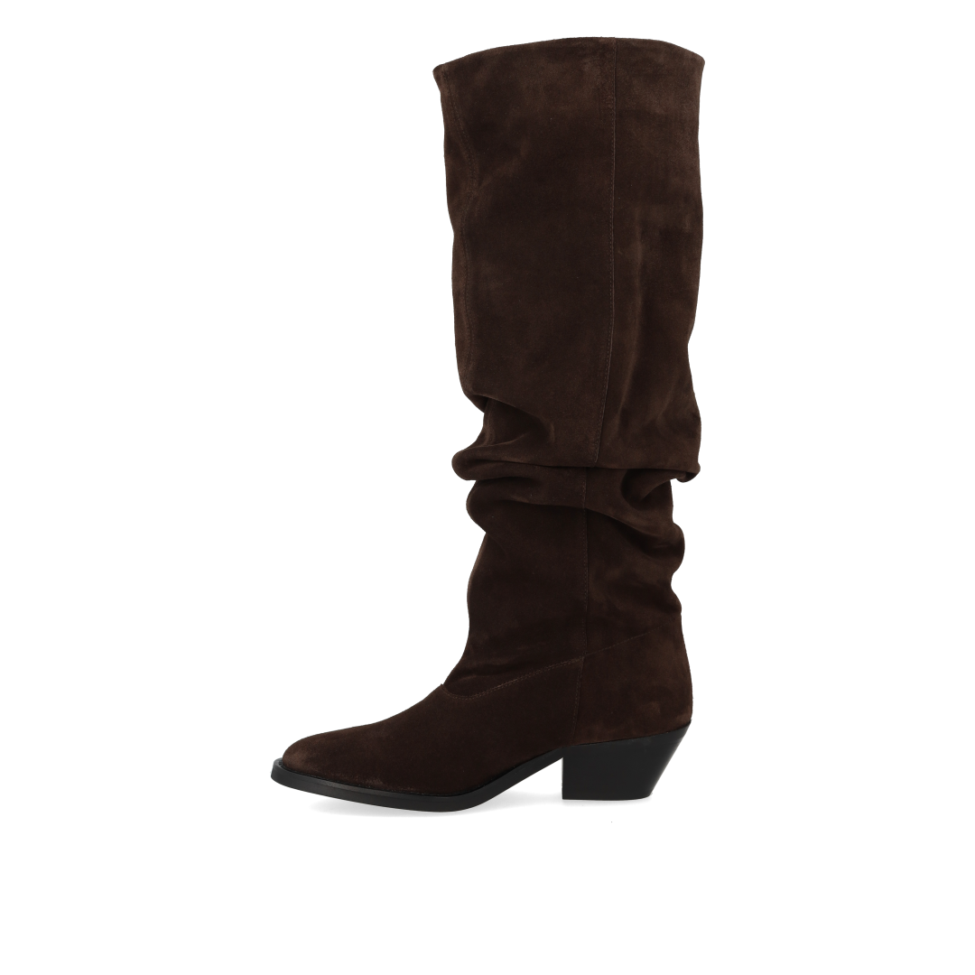 Long Shafted suede boot with ruched effect