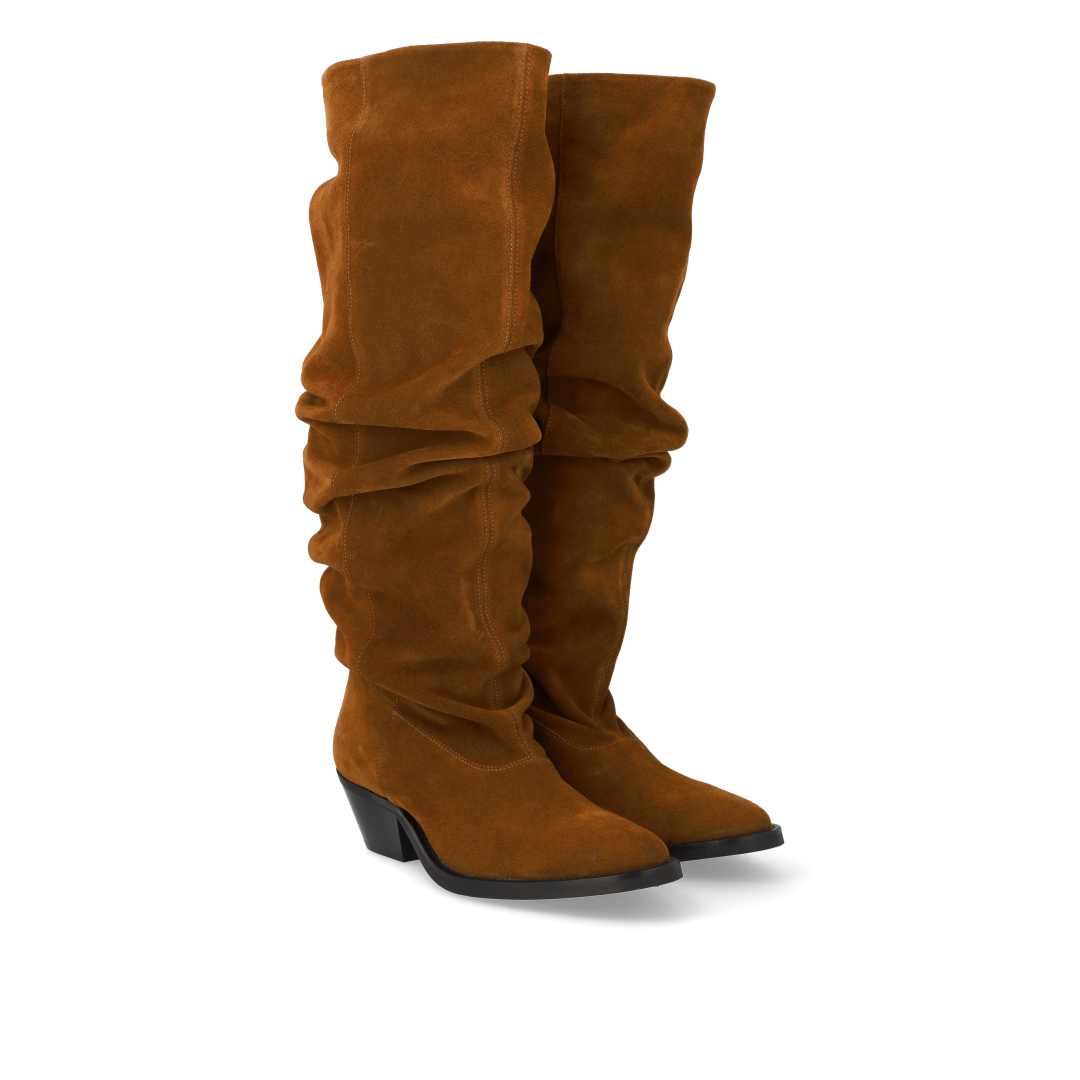 Long Shafted suede boot with ruched effect