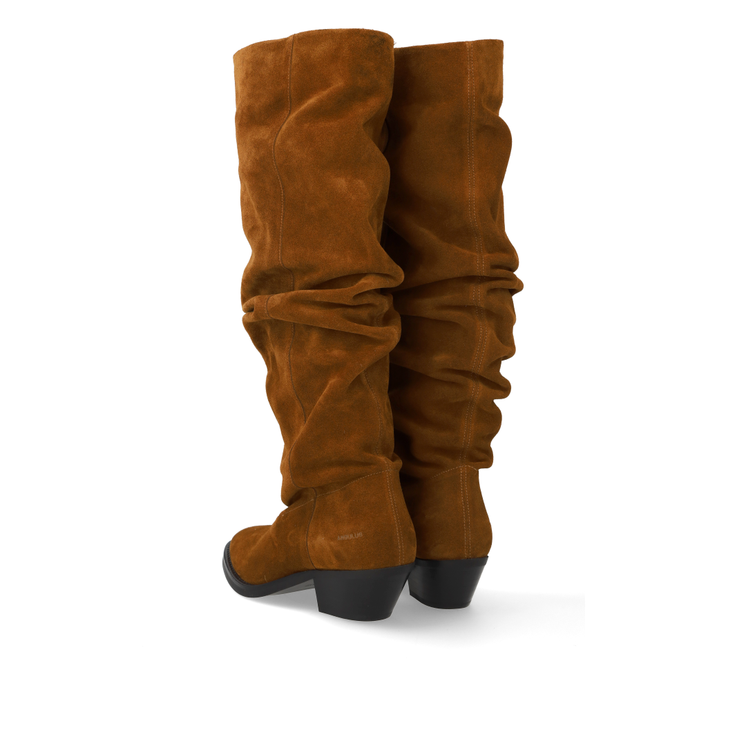 Long Shafted suede boot with ruched effect