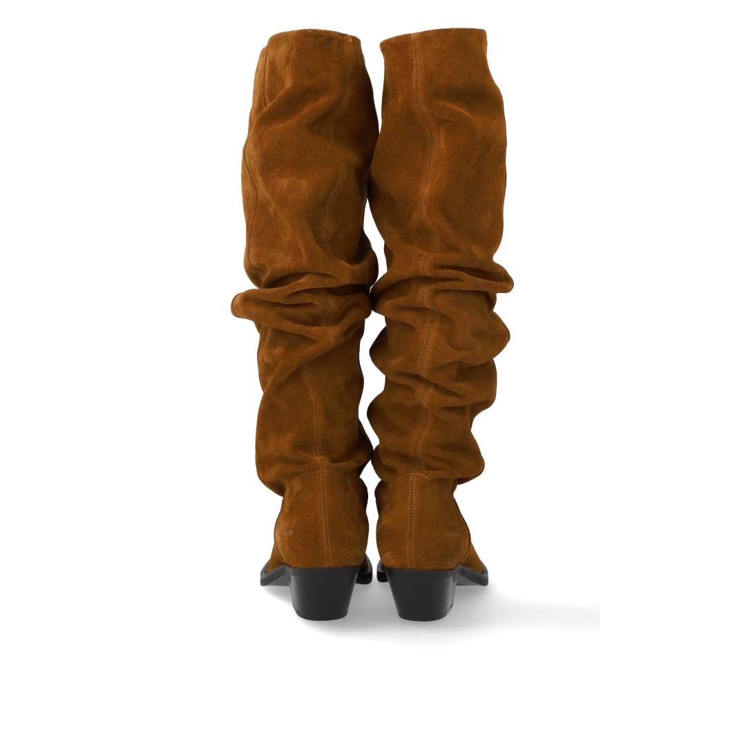 Long Shafted suede boot with ruched effect
