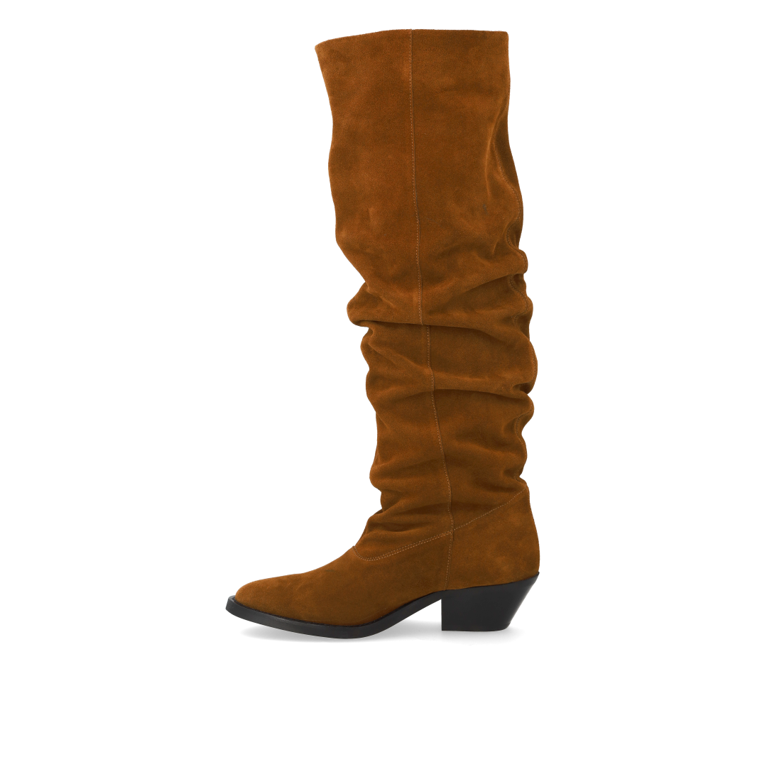 Long Shafted suede boot with ruched effect