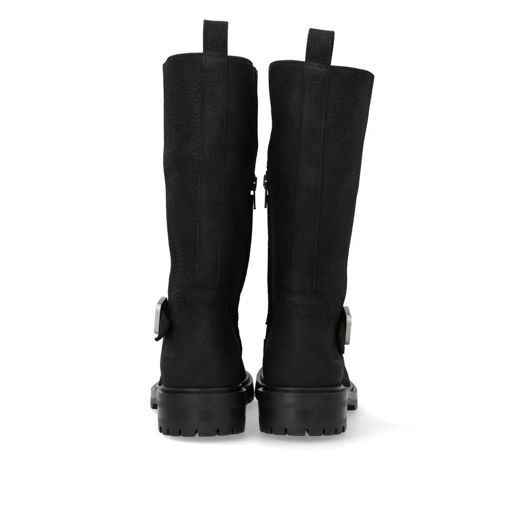 Mid-height boot with logo buckle