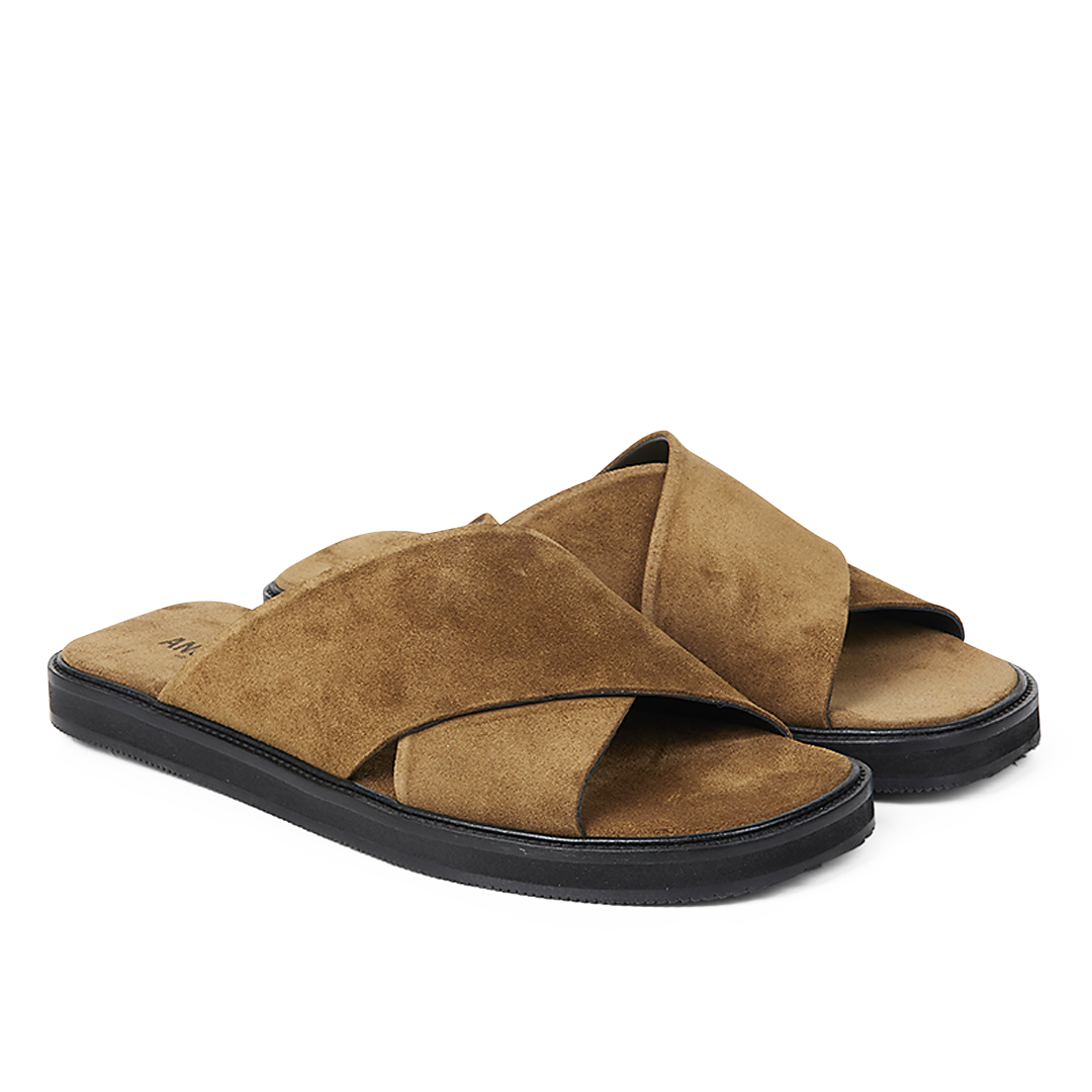 Slip-on criss-cross leather sandal
