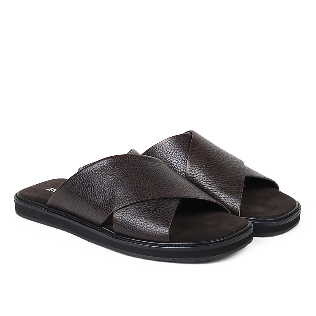 Slip-on crisscross leather sandal