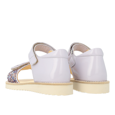 Patent sandal with sparkling glitter detail