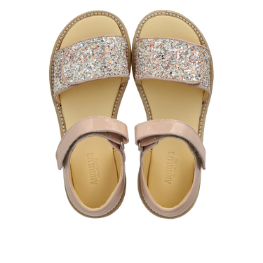 Patent sandal with sparkling glitter detail