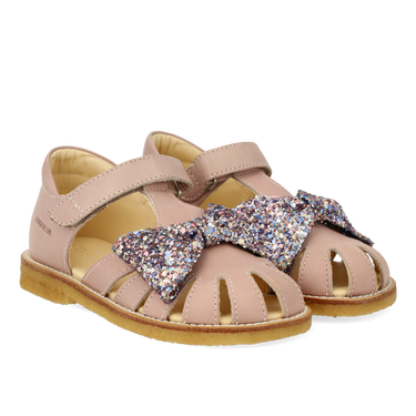 Sandal with glitter bow and velcro closure