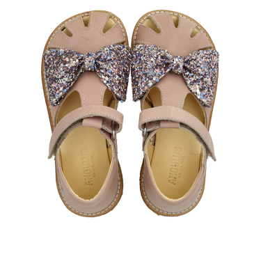Sandal with glitter bow and velcro closure