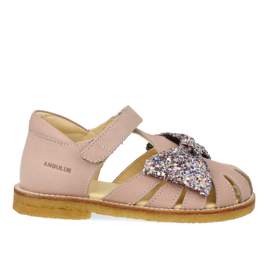 Sandal with glitter bow and Velcro closure