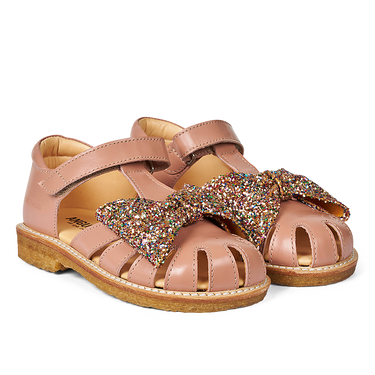 Sandal with glitter bow and velcro closure
