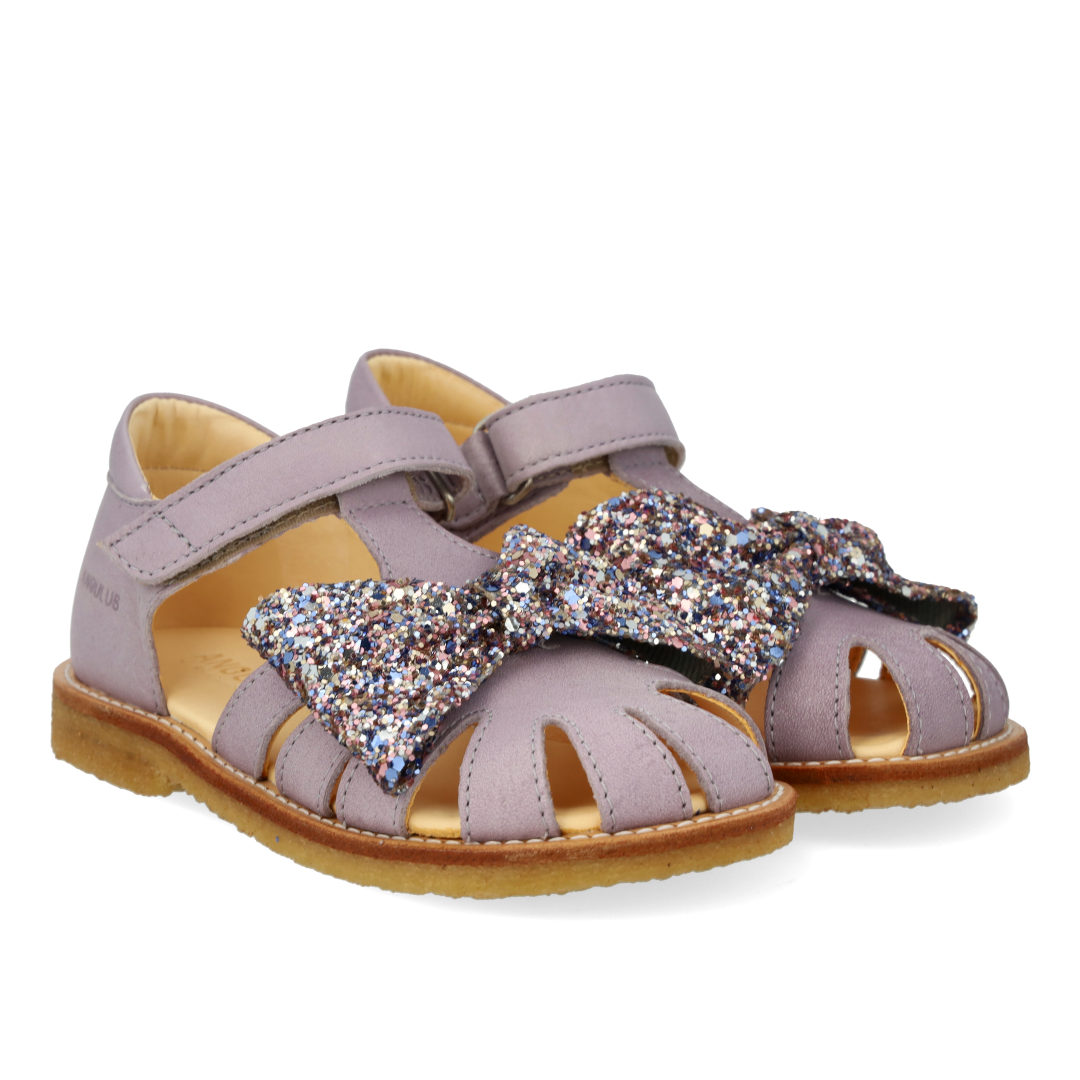 Toddler sandal with glitter bow and Velcro closure