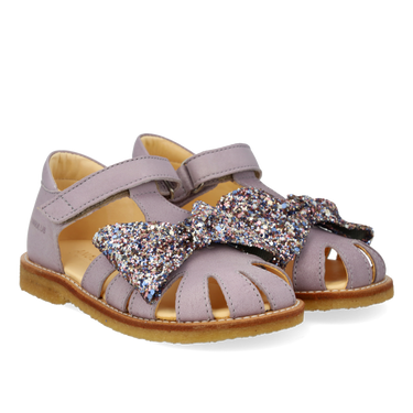 Starter sandal with glitter bow and velcro closure