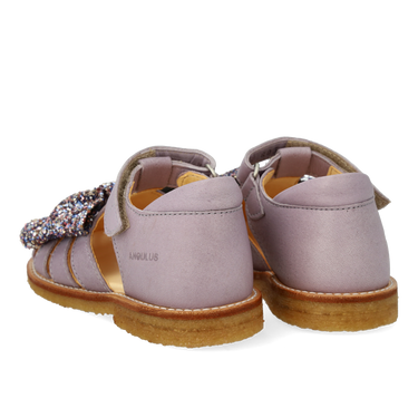 Starter sandal with glitter bow and velcro closure