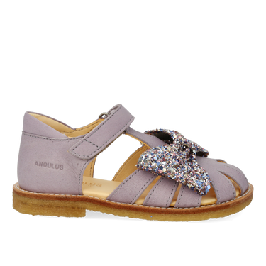 Starter sandal with glitter bow and velcro closure