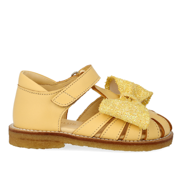 Starter sandal with glitter bow and velcro closure