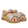 Toddler sandal with glitter bow and Velcro closure