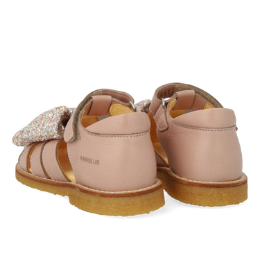 Starter sandal with glitter bow and velcro closure