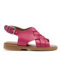 woven sandal with open toe and buckle closure