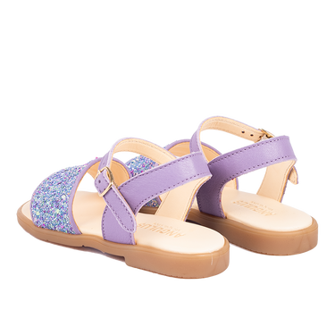 Open toe glitter sandal with buckle closure