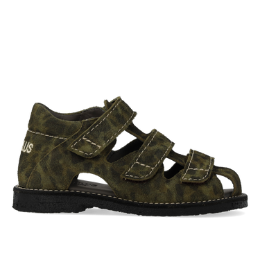 Leather sandal with decorative contrast stitching