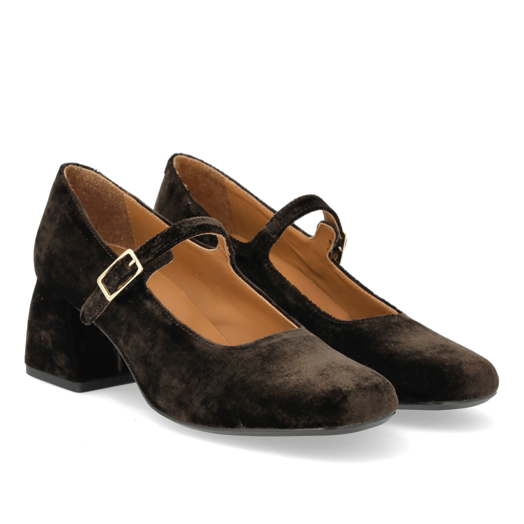 Mary Jane in soft velour with sculptural heel