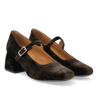 Mary Jane in soft velvet with a sculpted heel