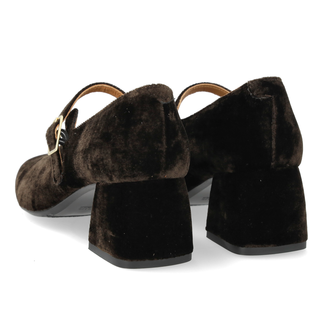 Mary Jane in soft velour with sculptural heel