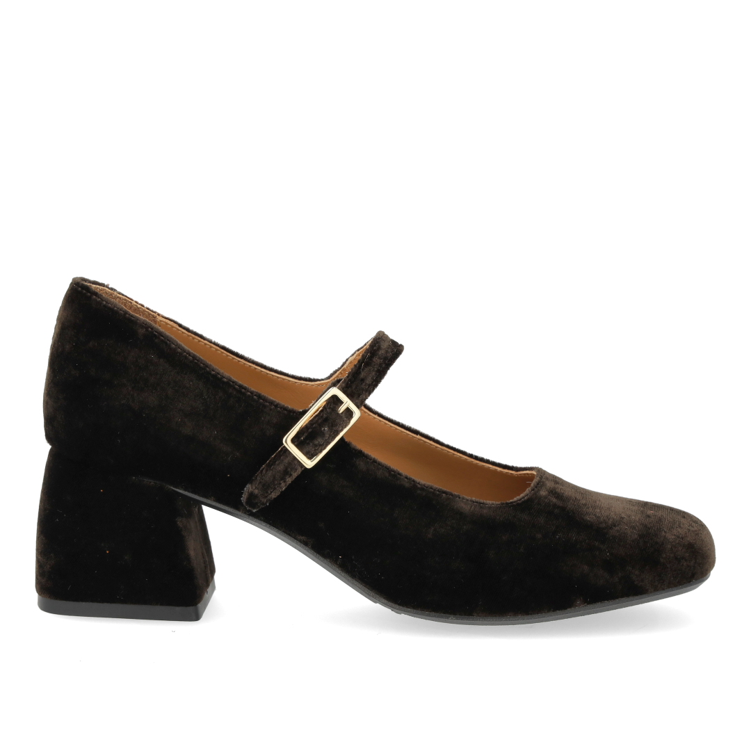 Mary Jane in soft velour with sculptural heel