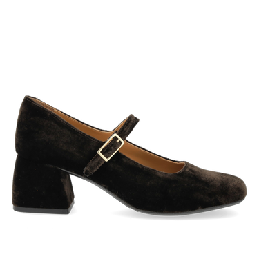 Mary Jane in soft velvet with a sculpted heel