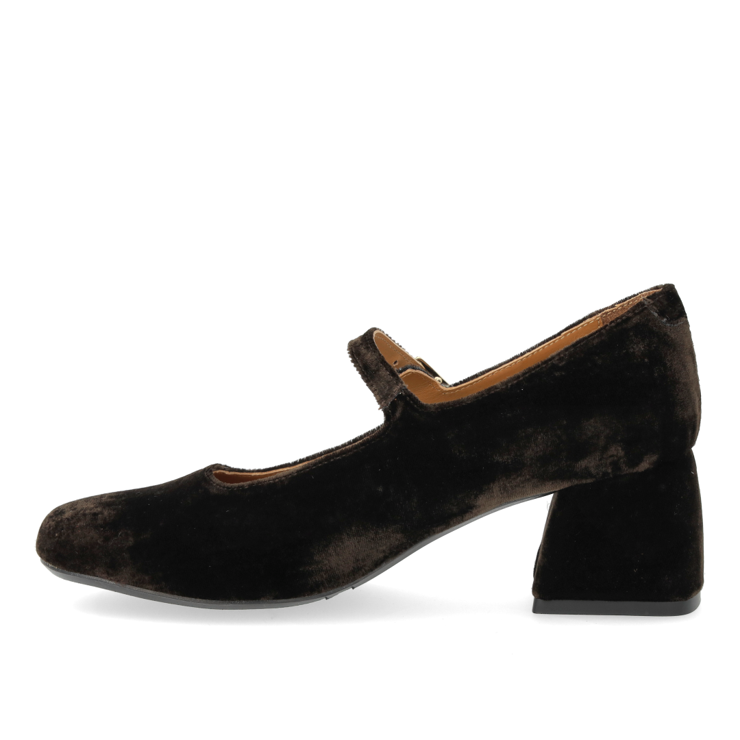 Mary Jane in soft velour with sculptural heel