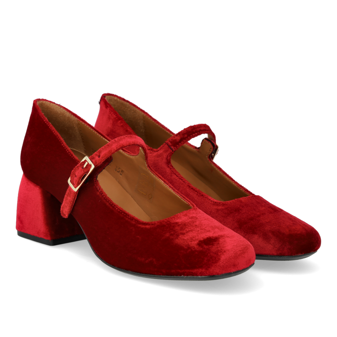 Mary Jane in soft velour with sculptural heel