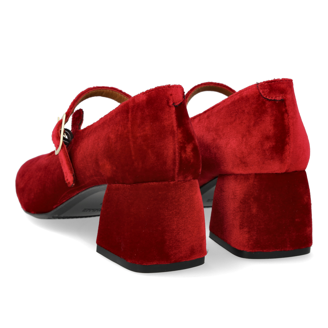 Mary Jane in soft velour with sculptural heel