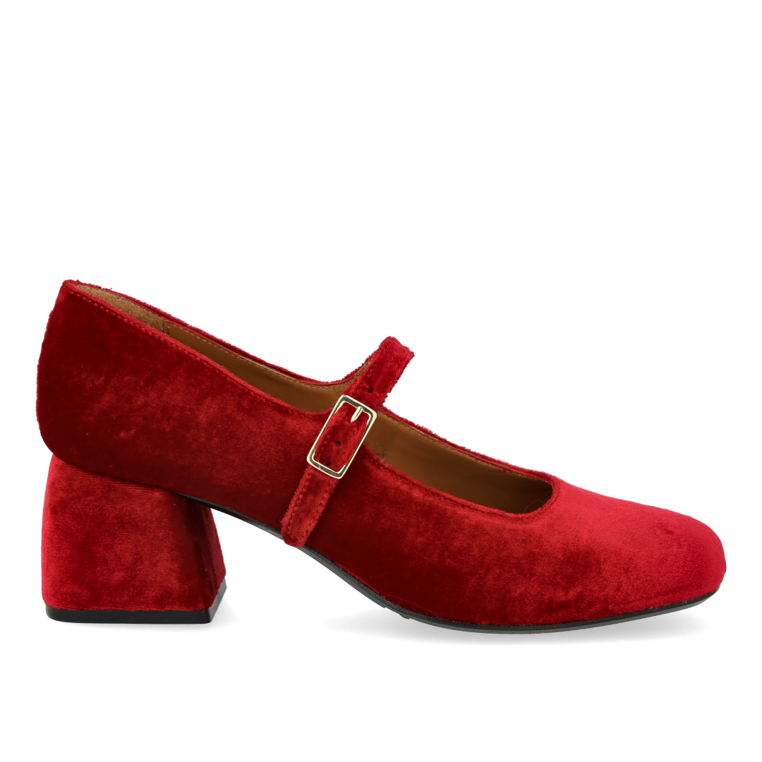 Mary Jane in soft velour with sculptural heel