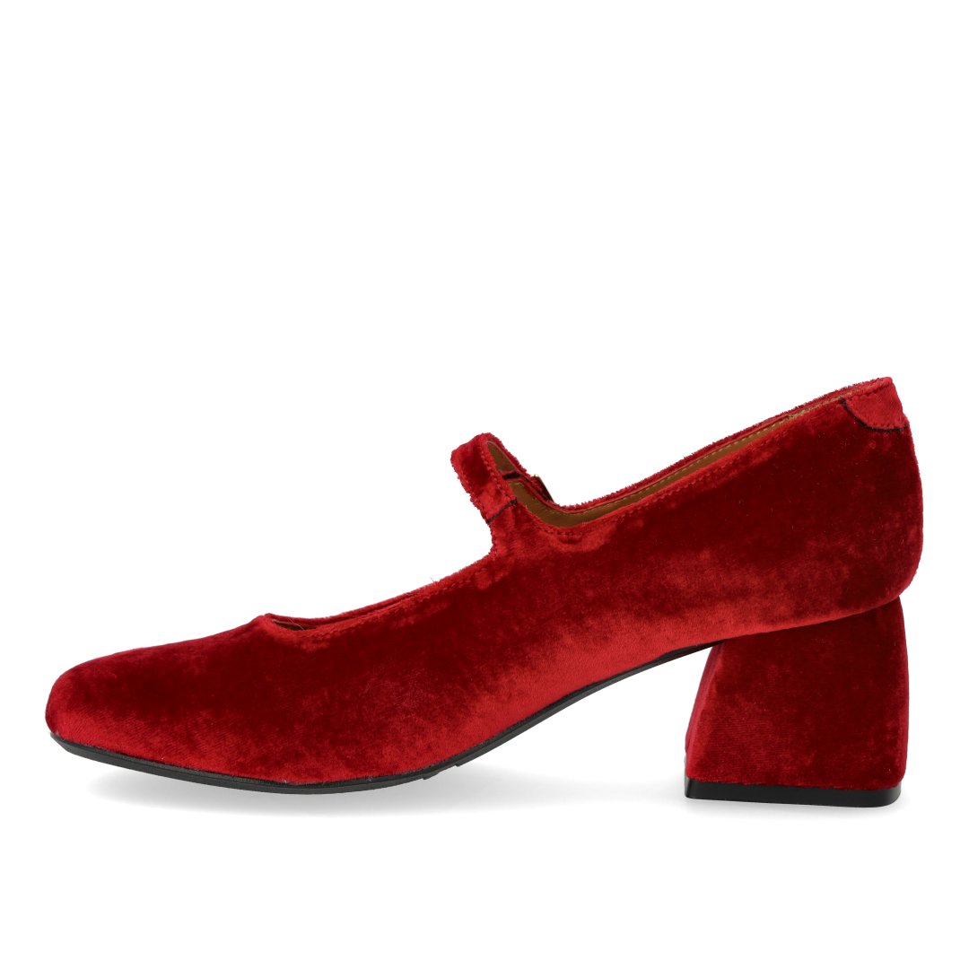 Mary Jane in soft velour with sculptural heel