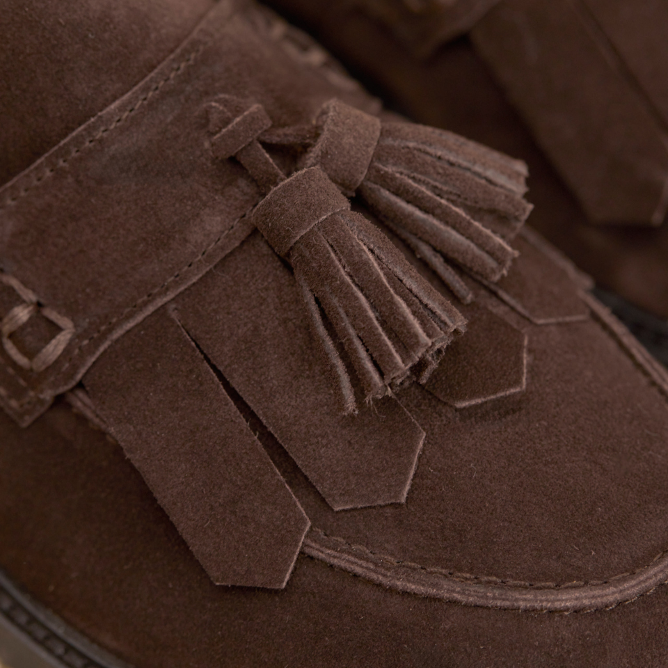 wide loafer with fringe and tassel detail