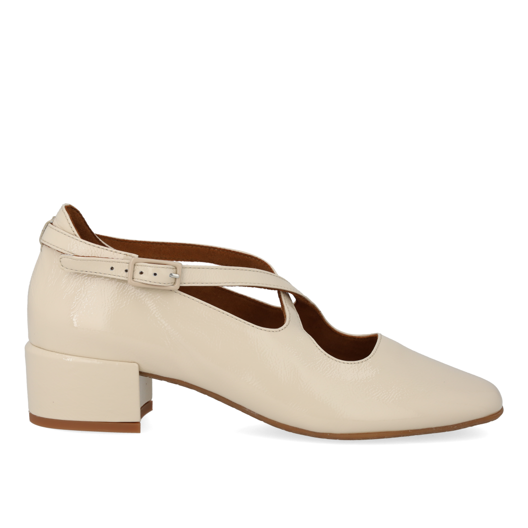 High-heeled Mary Jane ballerina with cross-strap detail