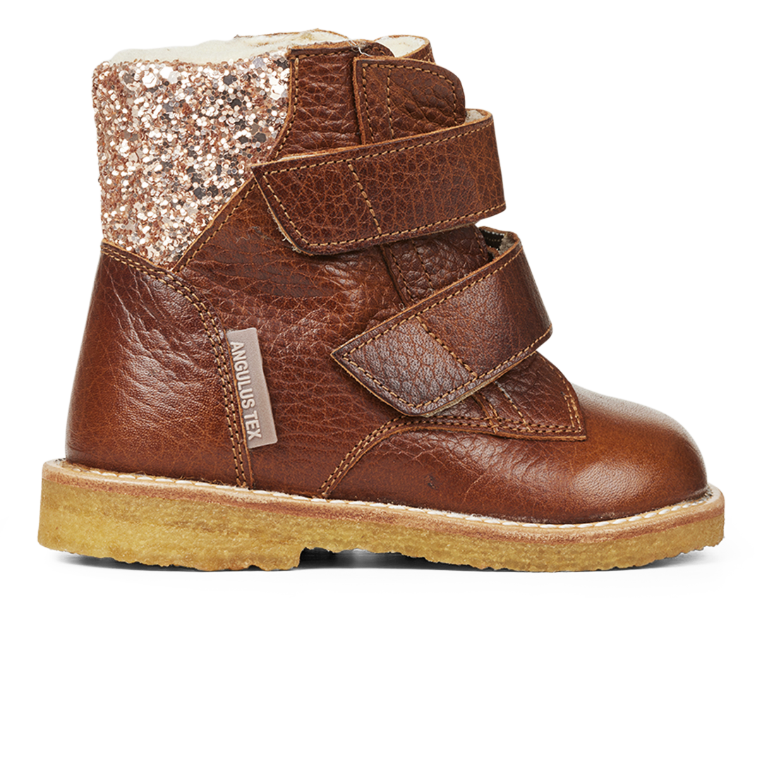 ANGULUS 2156-101 TEX boot with glitter and velcro closure - BROWN ...