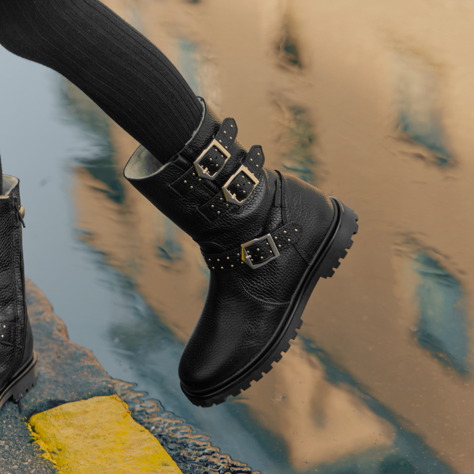 TEX-Boot with studs, buckles and a zipper