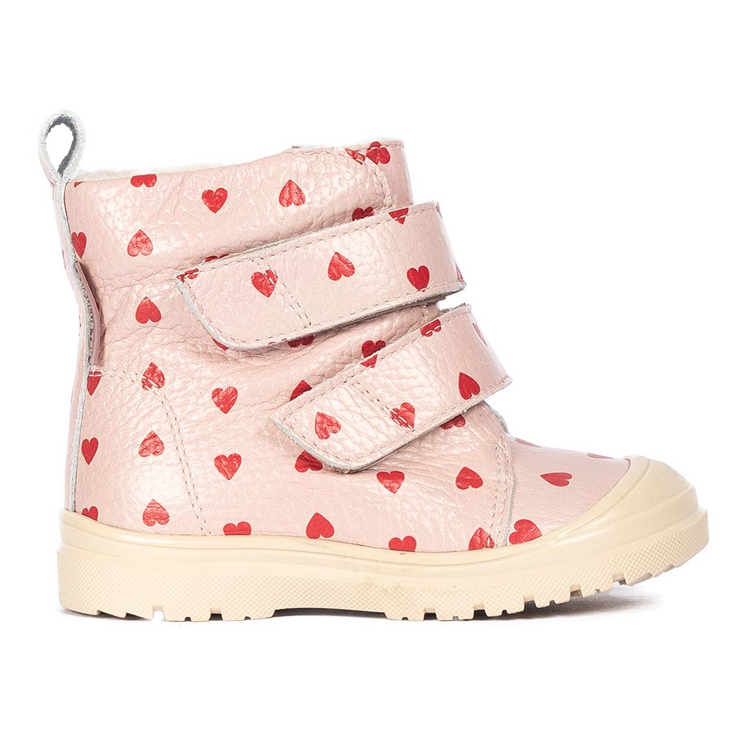 TEX-leather boot with Merino wool lining and heart print