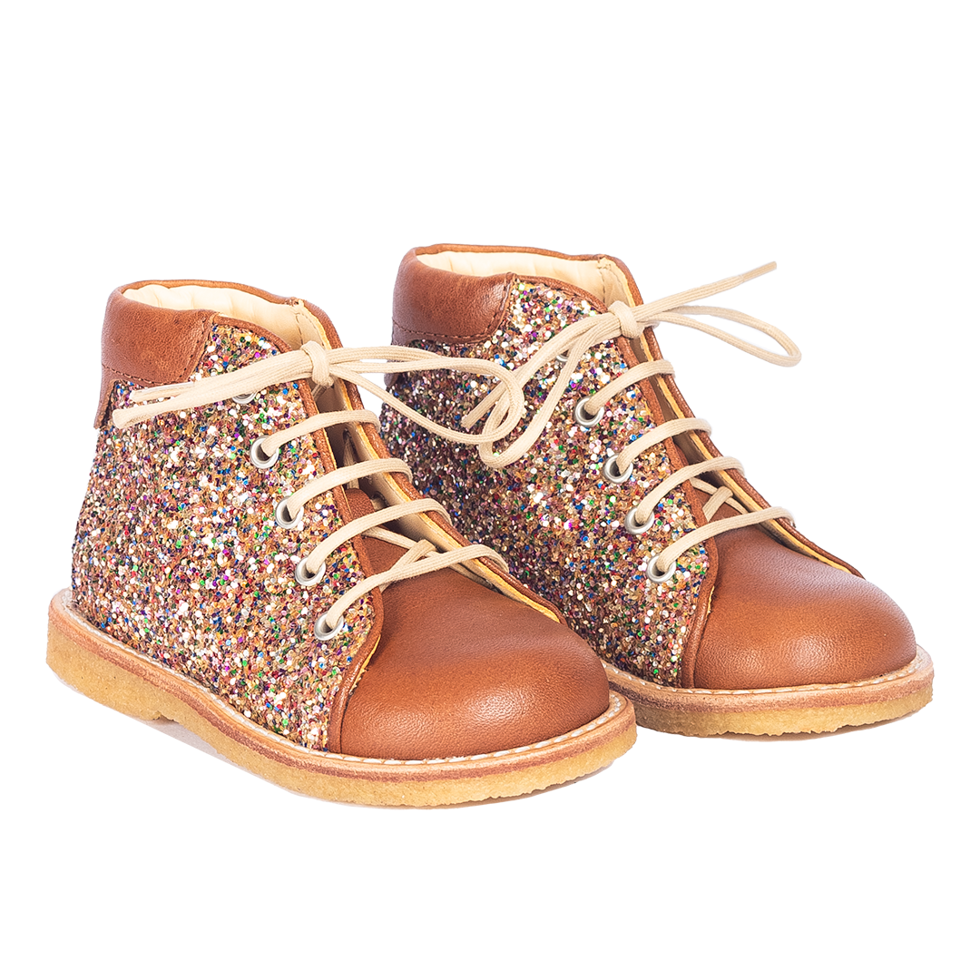 Classic toddler lace-up shoes with sparkling glitter