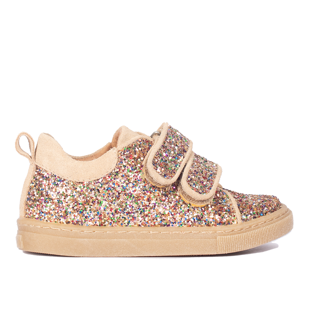 Sparkling glitter sneaker with suede trim