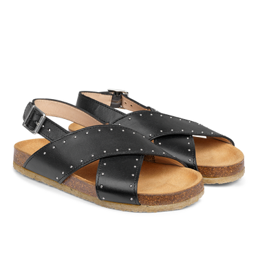 Sandal with soft foot bed and studs