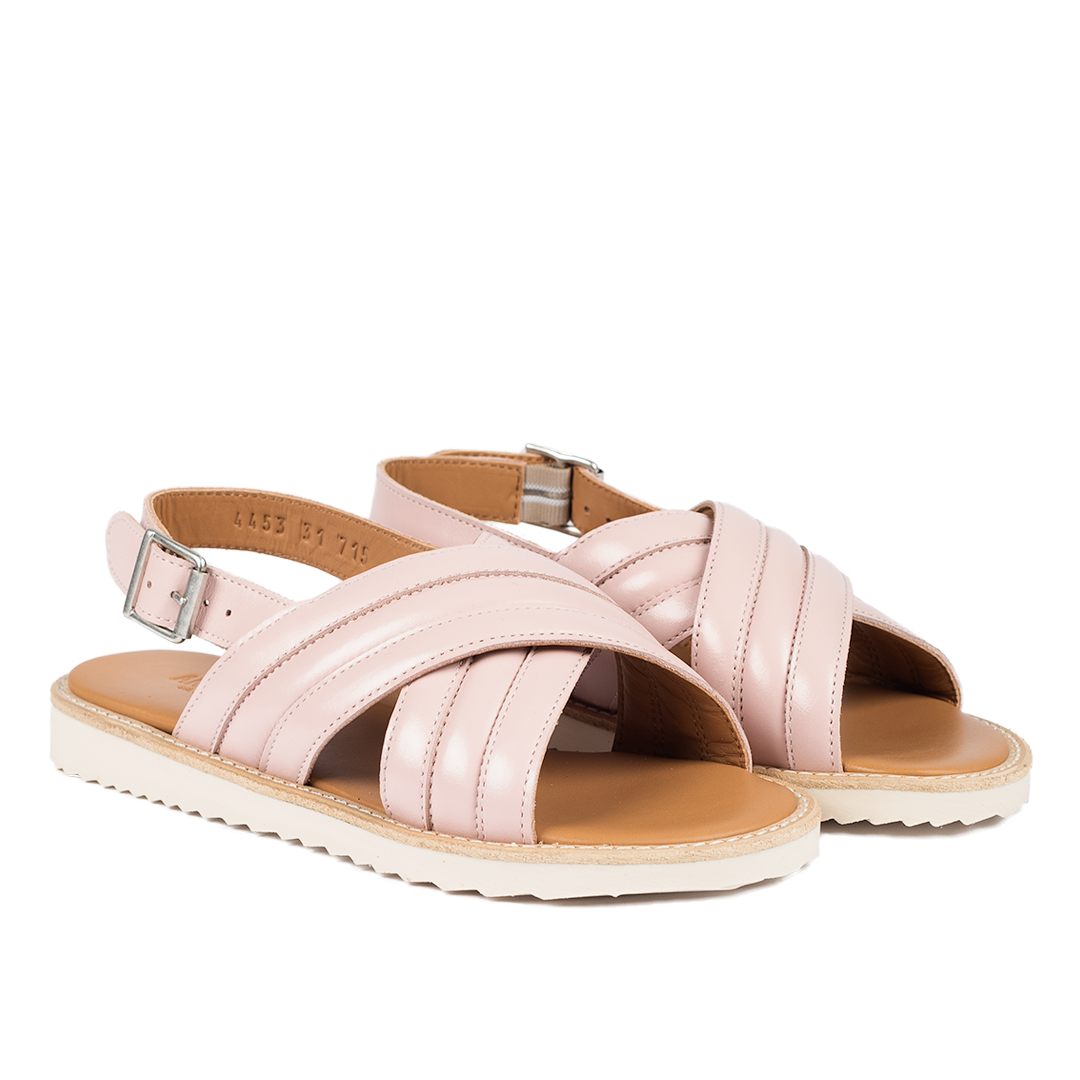 Padded cross-strap sandal with buckle closure