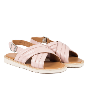 Padded cross sandal with buckle closure