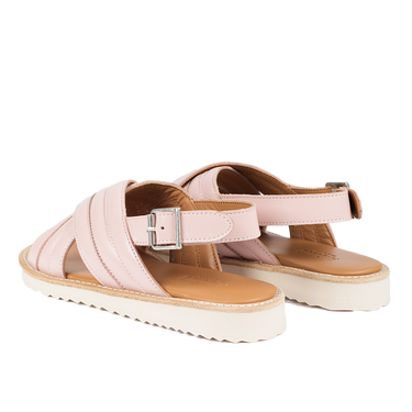 Padded cross sandal with buckle closure